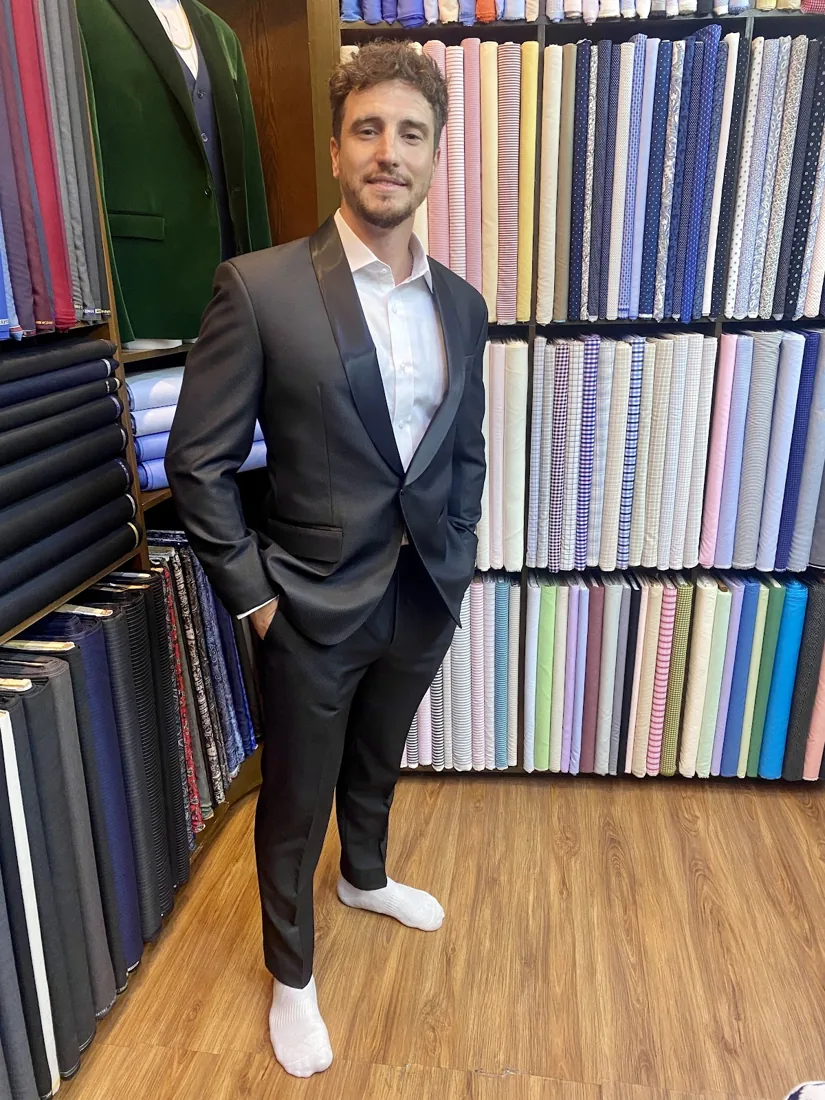 Client in a grey bespoke suit