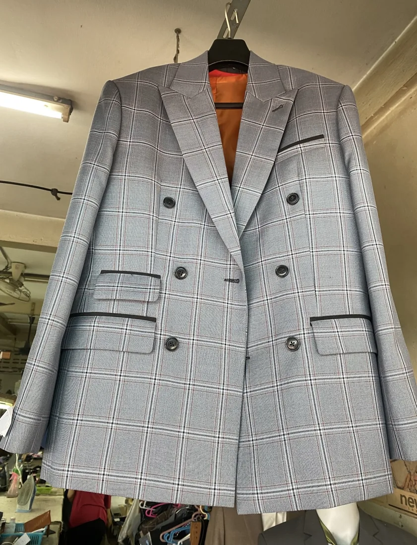 Grey glen-check double-breasted jacket, made to measure