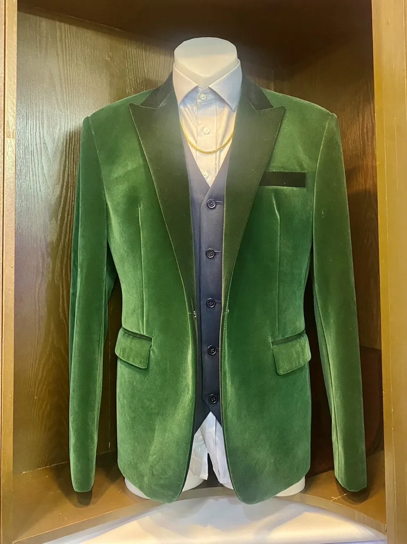Green velvet dinner jacket tailored by G.Armani Suit